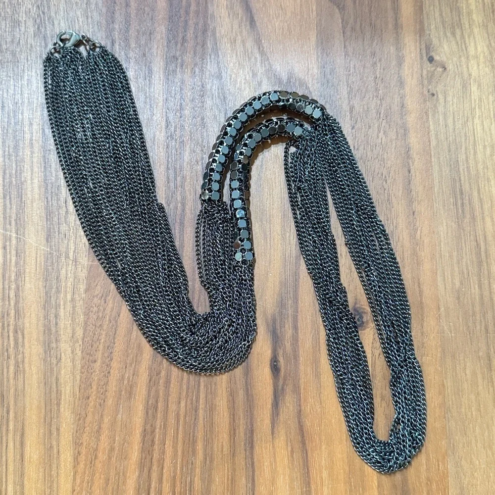 Multi Strand Unique Dark Gunmetal Silver Tone Mesh Tube Rope Style Necklace